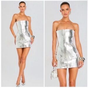 Retrofete Casmir Leather Mini Dress Silver NWT